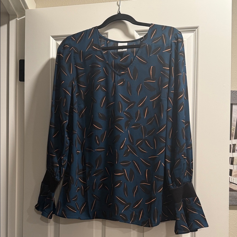 CAbi Blue and Black Patterned Blouse